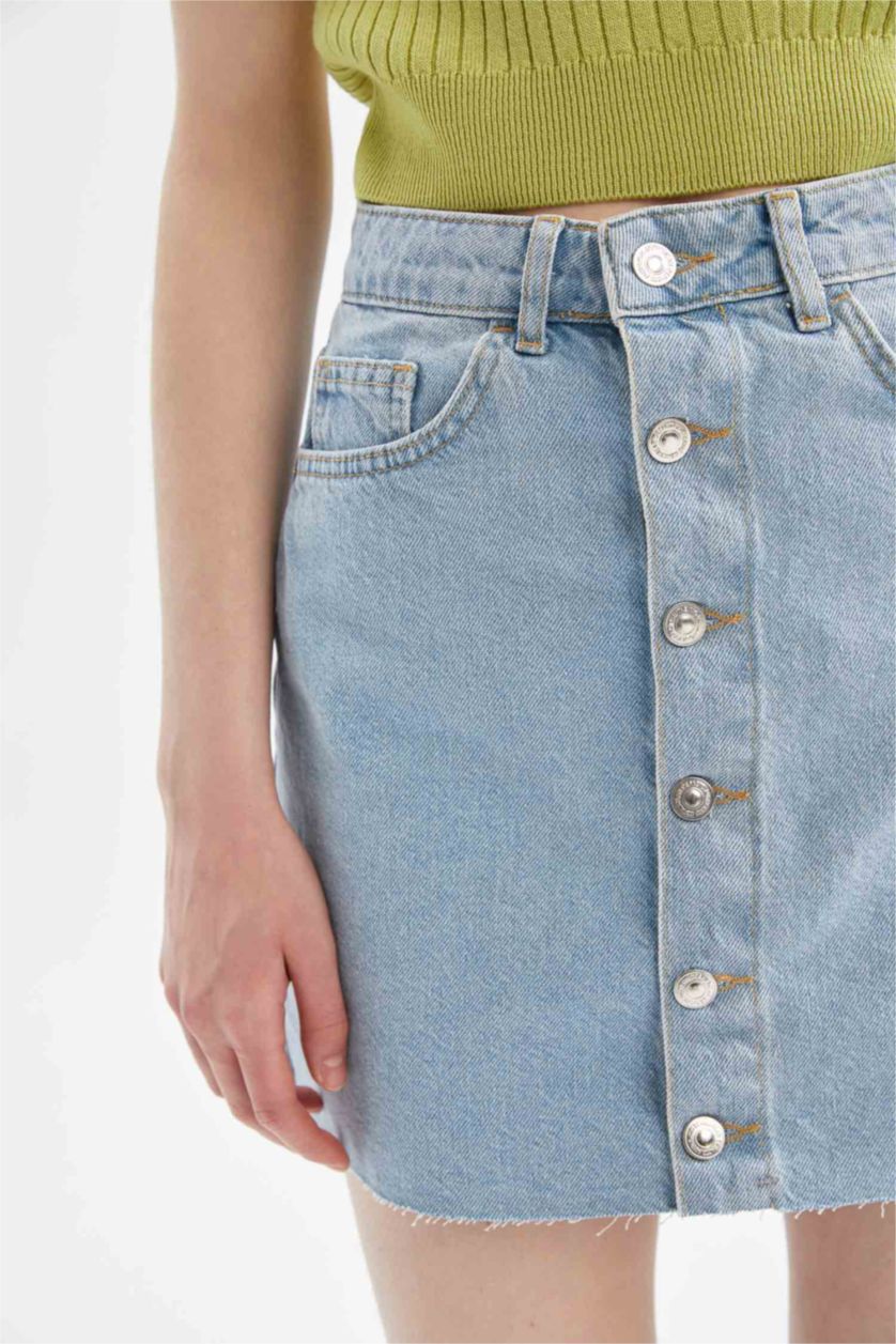 نساء أزرق فاتح تنورة جينز قصيرة بقصة A بأزرار