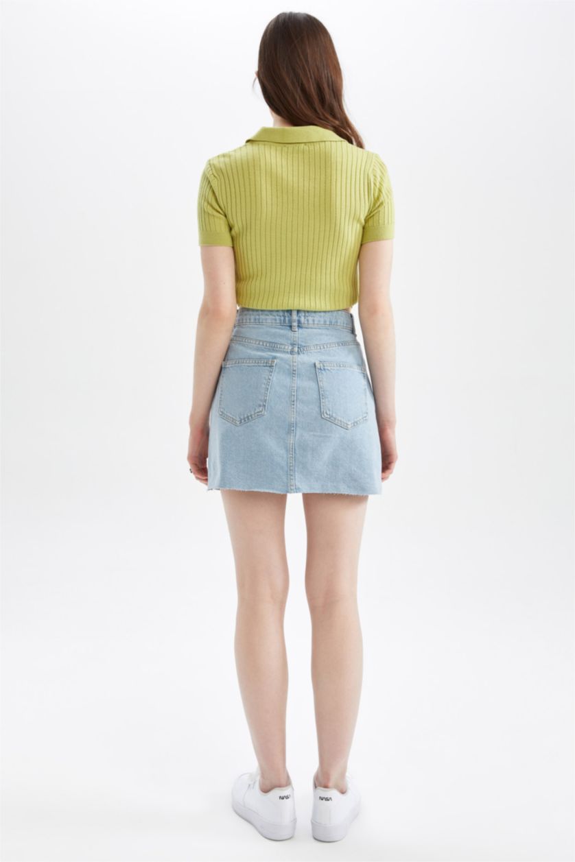 نساء أزرق فاتح تنورة جينز قصيرة بقصة A بأزرار