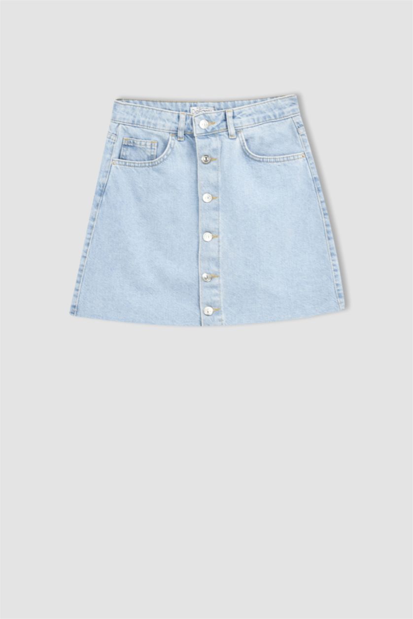 نساء أزرق فاتح تنورة جينز قصيرة بقصة A بأزرار