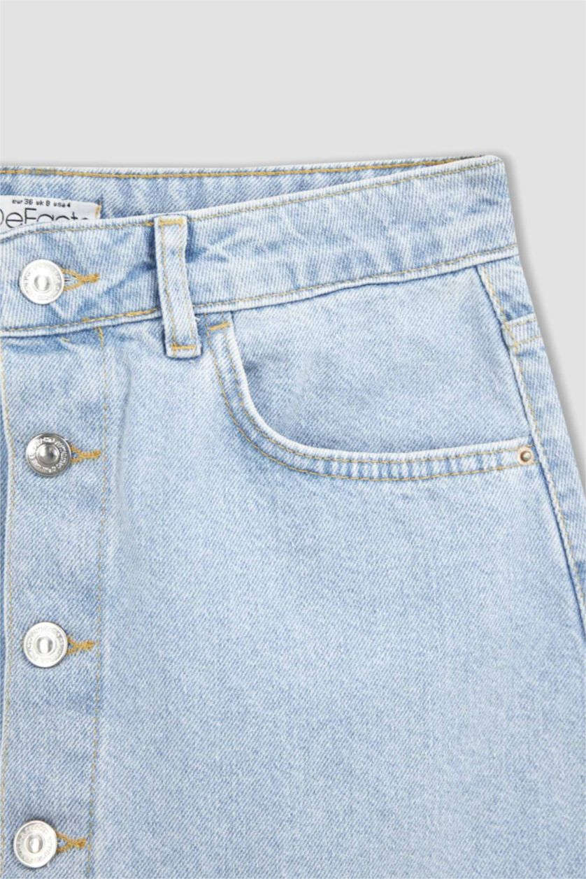 نساء أزرق فاتح تنورة جينز قصيرة بقصة A بأزرار