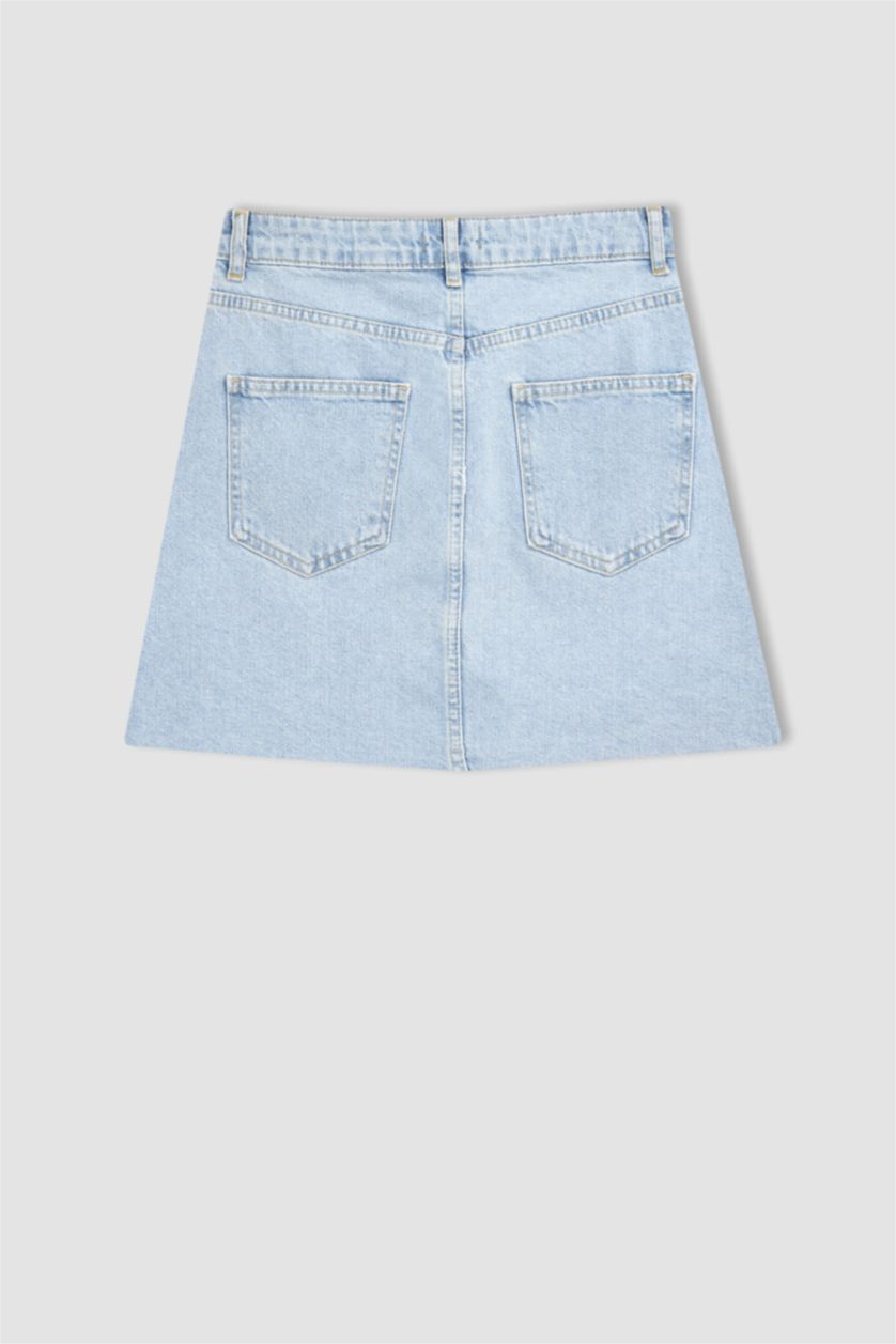 نساء أزرق فاتح تنورة جينز قصيرة بقصة A بأزرار