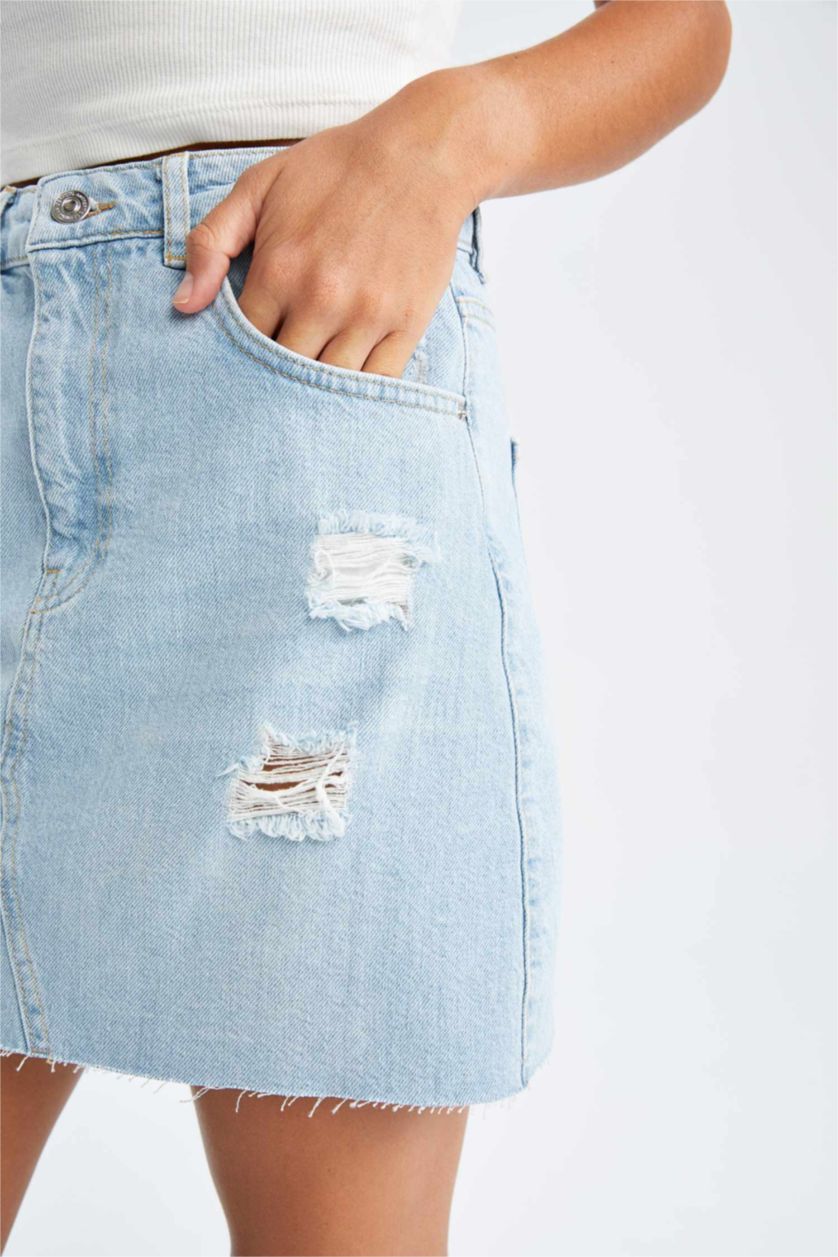 FEMME BLEU Clair Jupe Jean Destruction