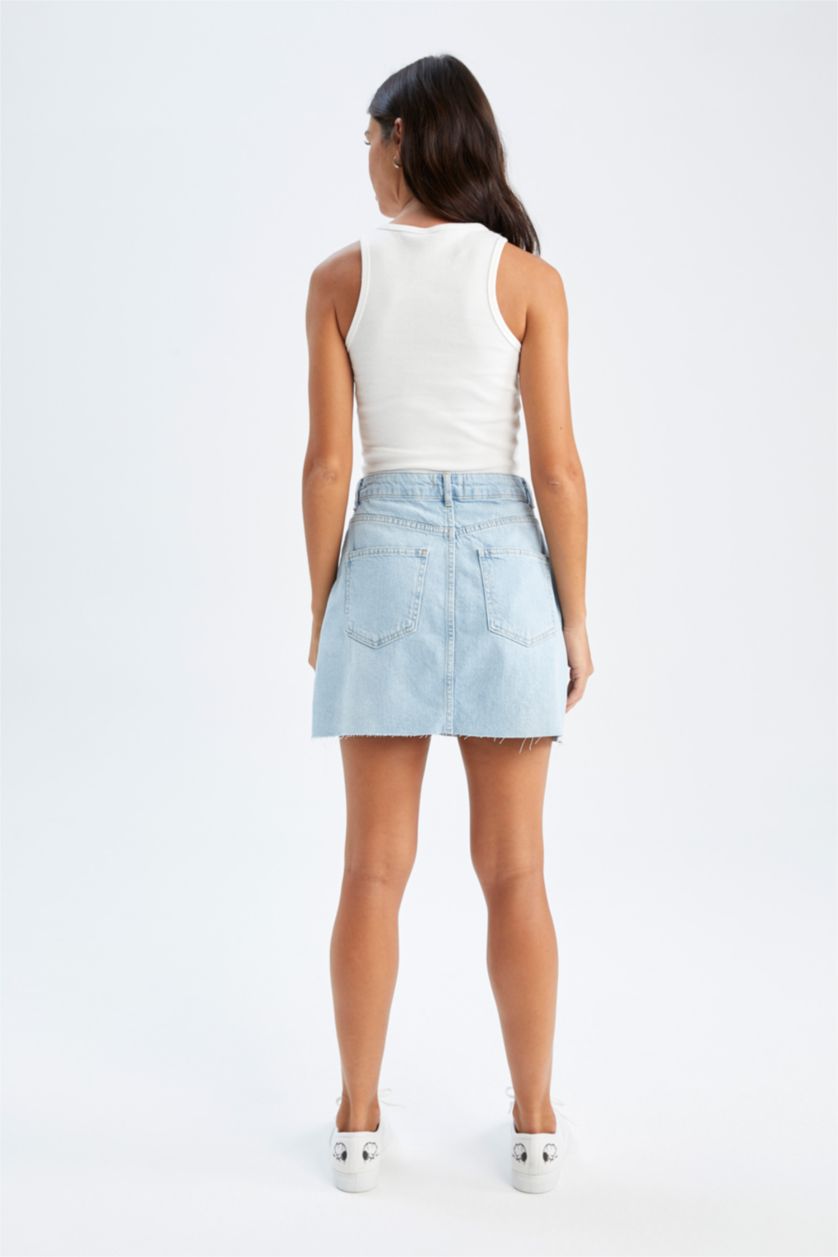 FEMME BLEU Clair Jupe Jean Destruction