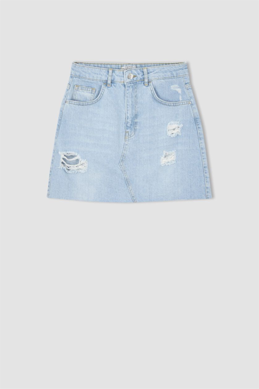 FEMME BLEU Clair Jupe Jean Destruction