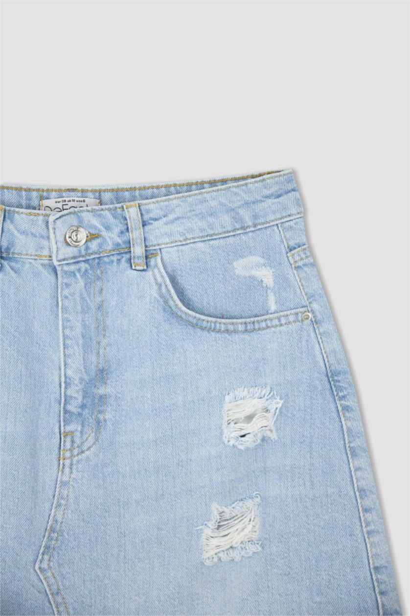 FEMME BLEU Clair Jupe Jean Destruction