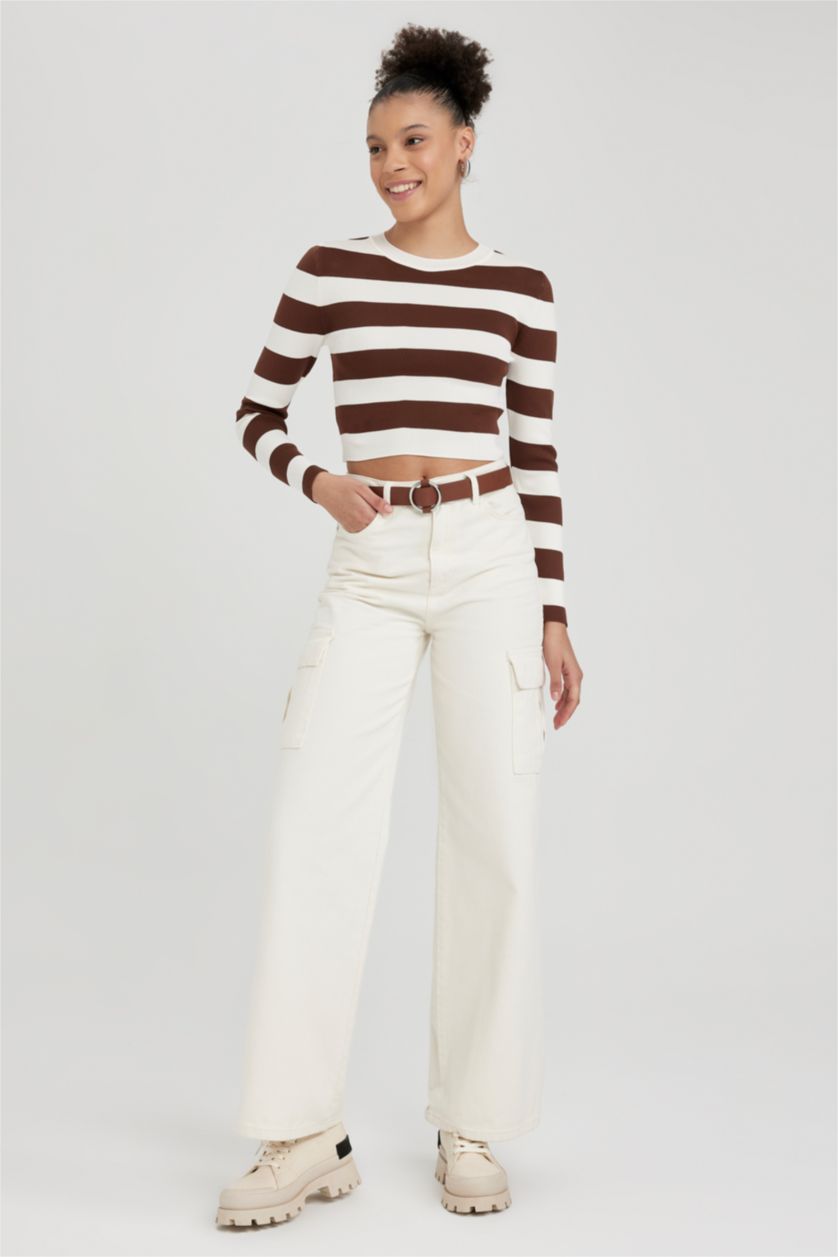 FEMME Marron Pull Tricot Col rond