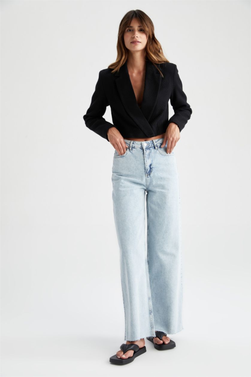 Kadın Siyah Cropped Fıt Tweed Blazer Ceket