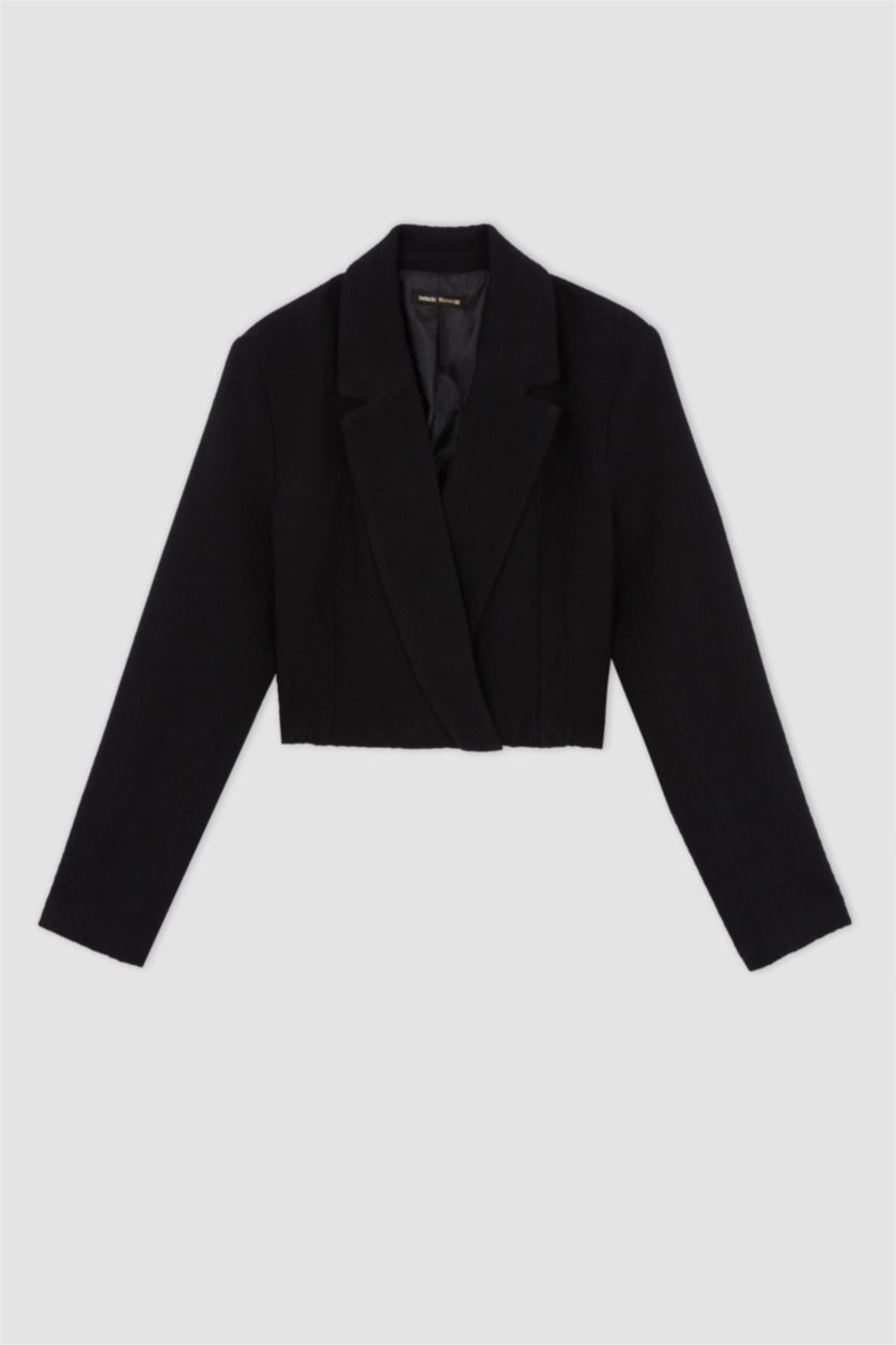 Kadın Siyah Cropped Fıt Tweed Blazer Ceket