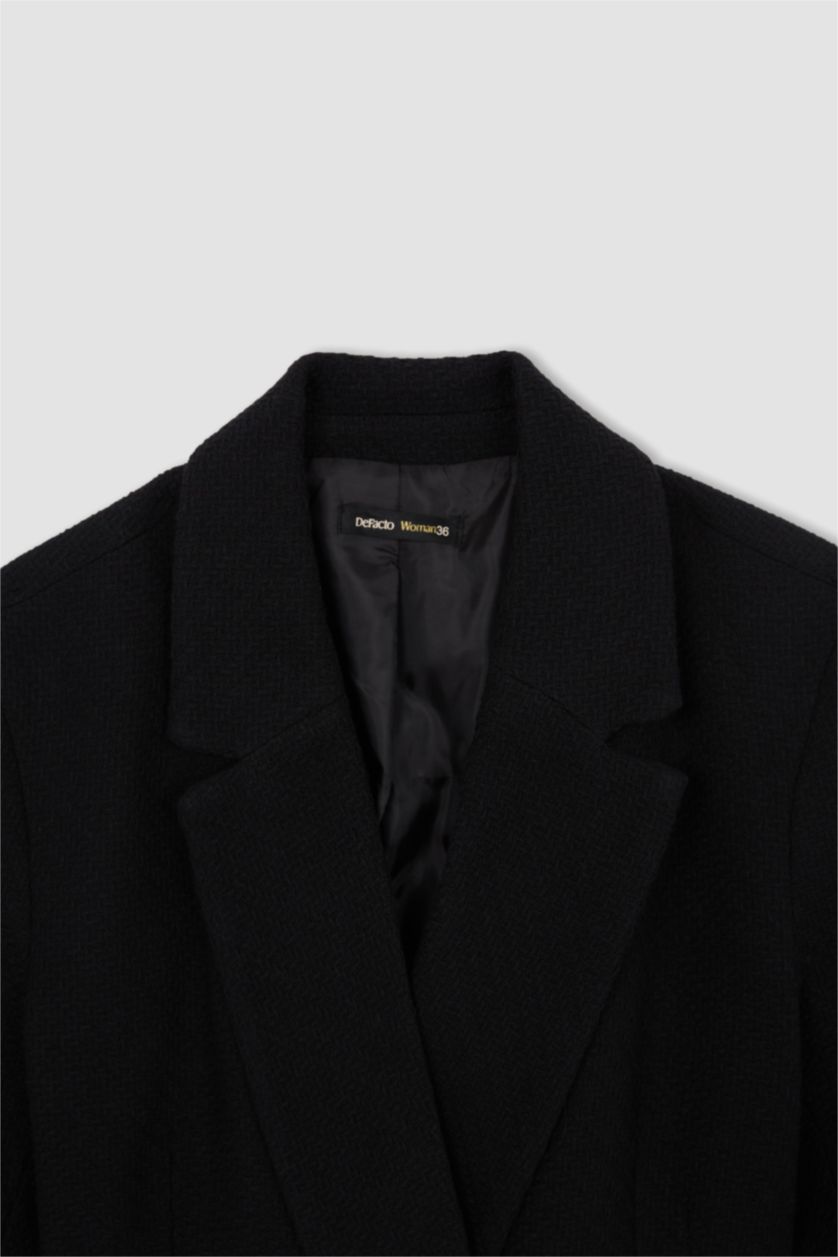 Kadın Siyah Cropped Fıt Tweed Blazer Ceket