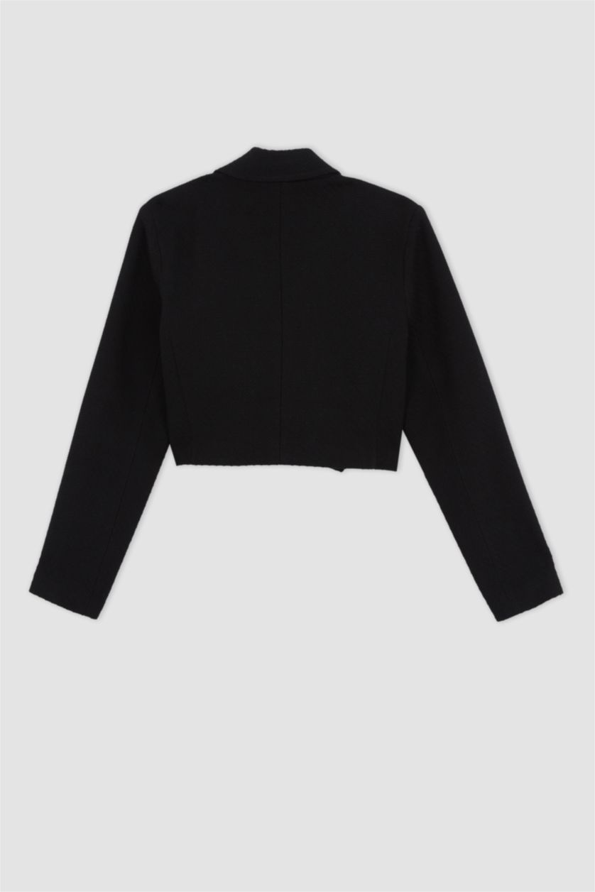 Kadın Siyah Cropped Fıt Tweed Blazer Ceket