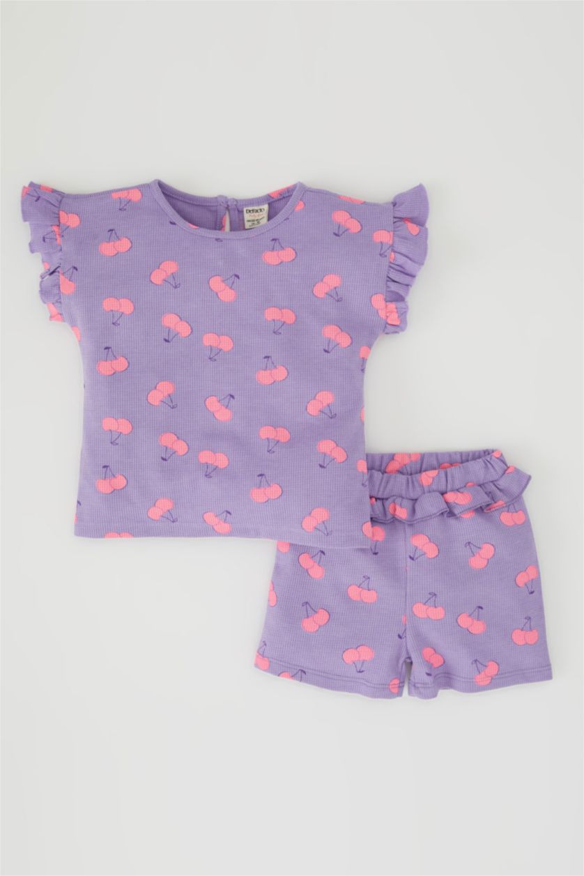BÉBÉ FILLE Violet Ensemble short et t-shirt à manches courtes et à motif cerises pour bébé fille