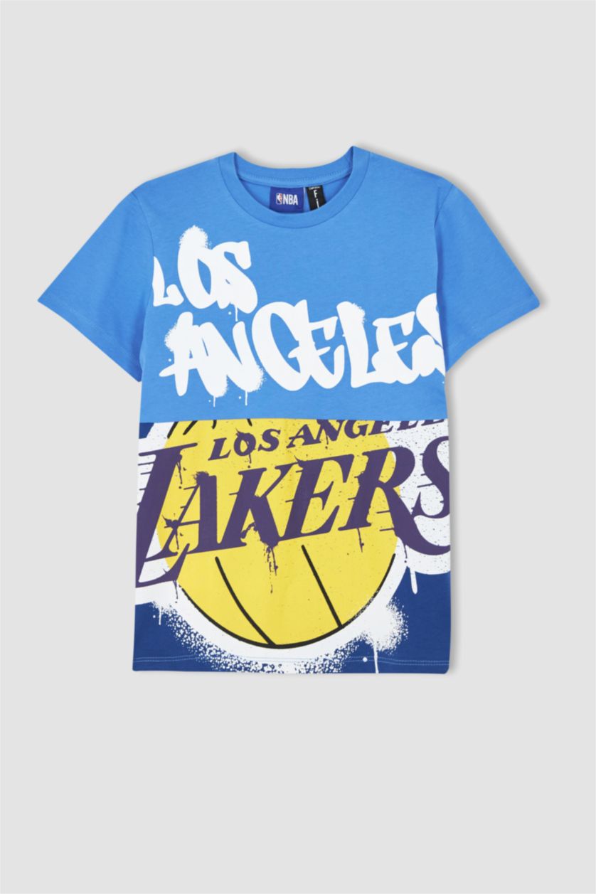 GARÇONS Bleu Clair T-shirt NBA Los Angeles Lakers à col ras de cou manches courtes pour garçon