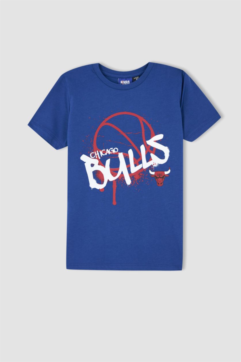 Erkek Çocuk - Genç Erkek Koyu Mavi Erkek Çocuk NBA Chicago Bulls  Bisiklet Yaka Kısa Kollu Tişört