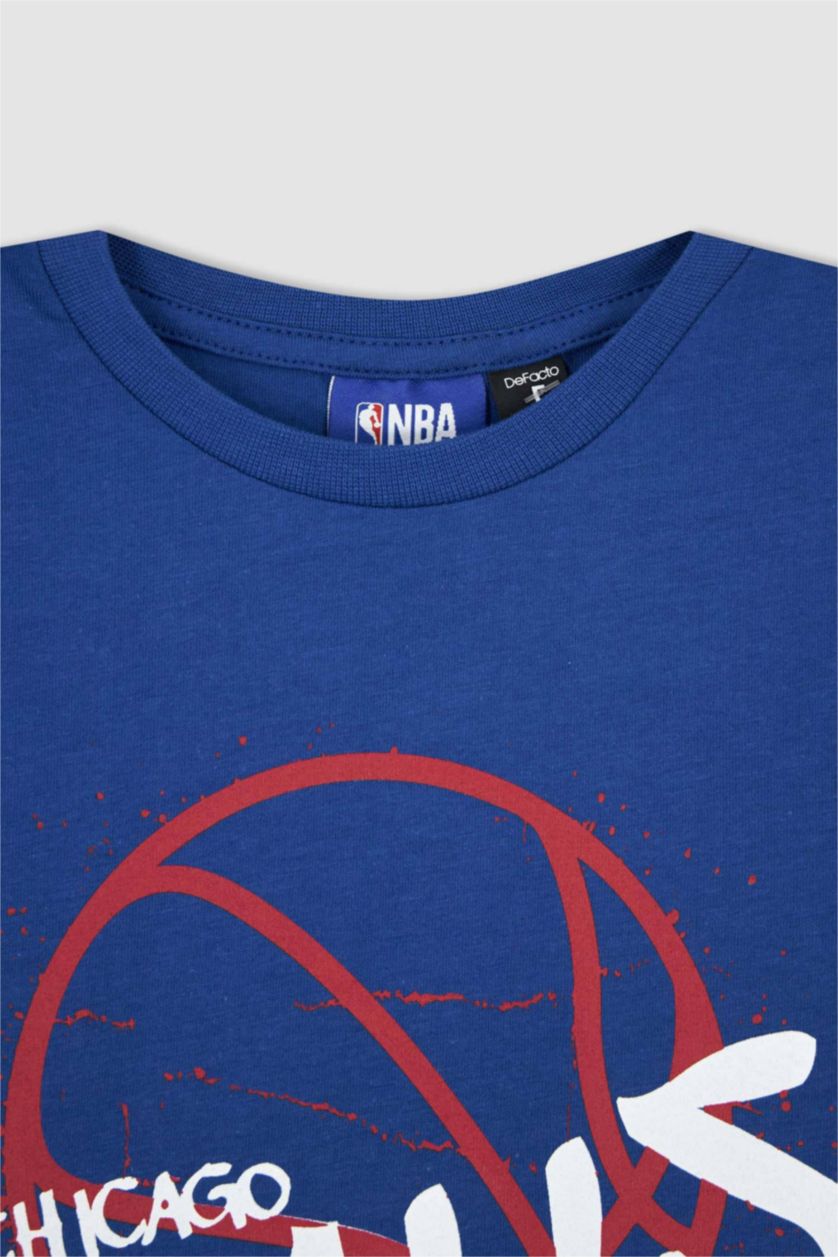 Erkek Çocuk - Genç Erkek Koyu Mavi Erkek Çocuk NBA Chicago Bulls  Bisiklet Yaka Kısa Kollu Tişört