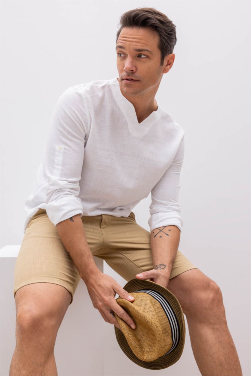 HOMME Blanc Chemises à manches longues Coupe Régulière Col En V