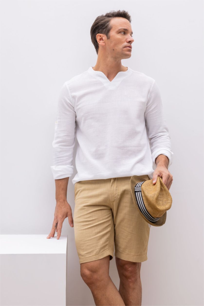 HOMME Blanc Chemises à manches longues Coupe Régulière Col En V