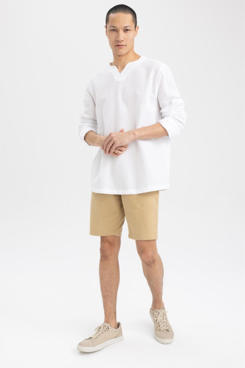 HOMME Blanc Chemises à manches longues Coupe Régulière Col En V