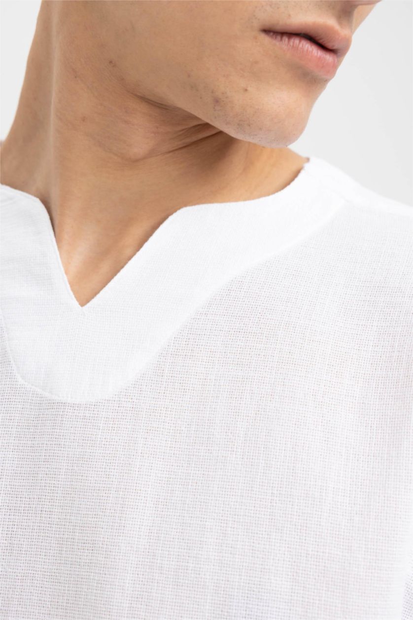 HOMME Blanc Chemises à manches longues Coupe Régulière Col En V