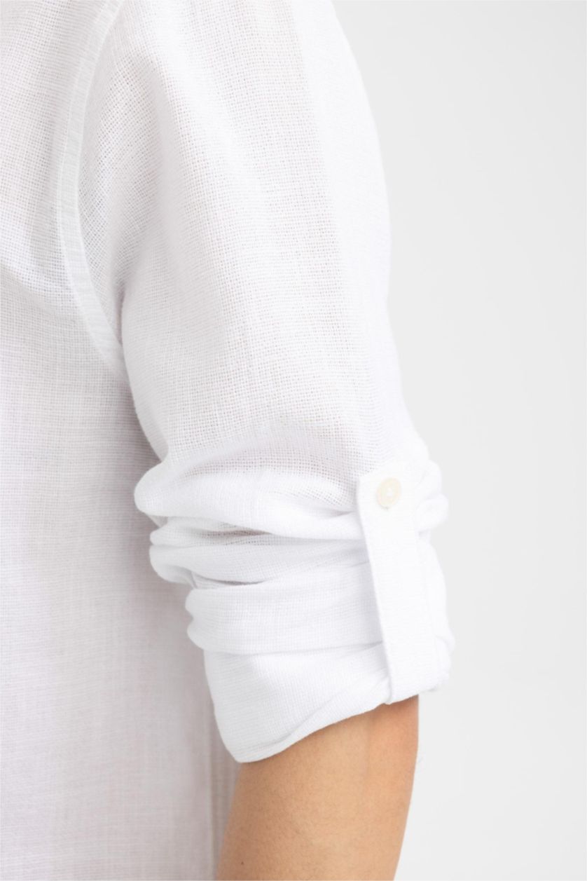 HOMME Blanc Chemises à manches longues Coupe Régulière Col En V