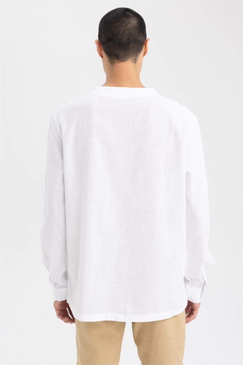 HOMME Blanc Chemises à manches longues Coupe Régulière Col En V