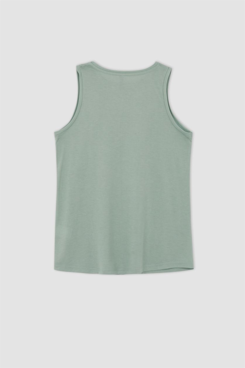 WOMAN Light Green Regular Fit Sleeveless Varoque Slogan Print Vest