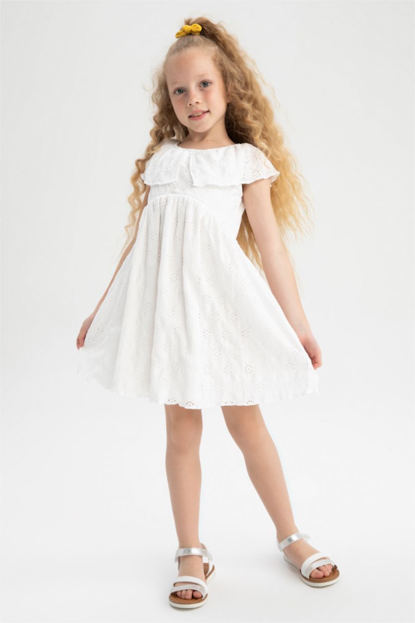 FILLES Blanc Robe En Tricot Manche Courte