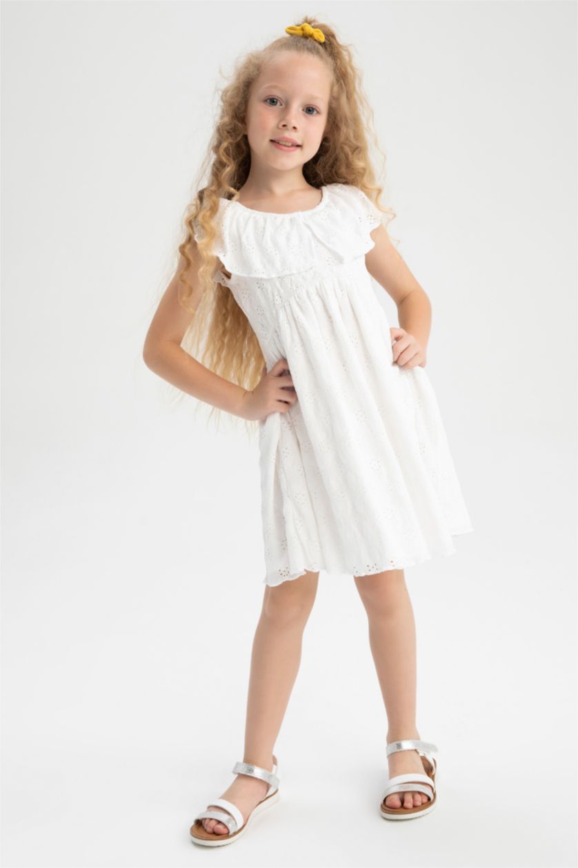 FILLES Blanc Robe En Tricot Manche Courte