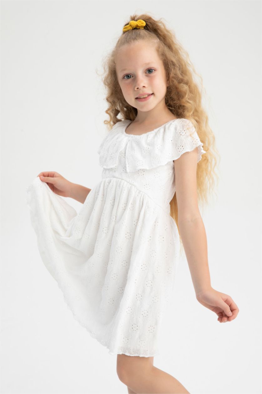 FILLES Blanc Robe En Tricot Manche Courte
