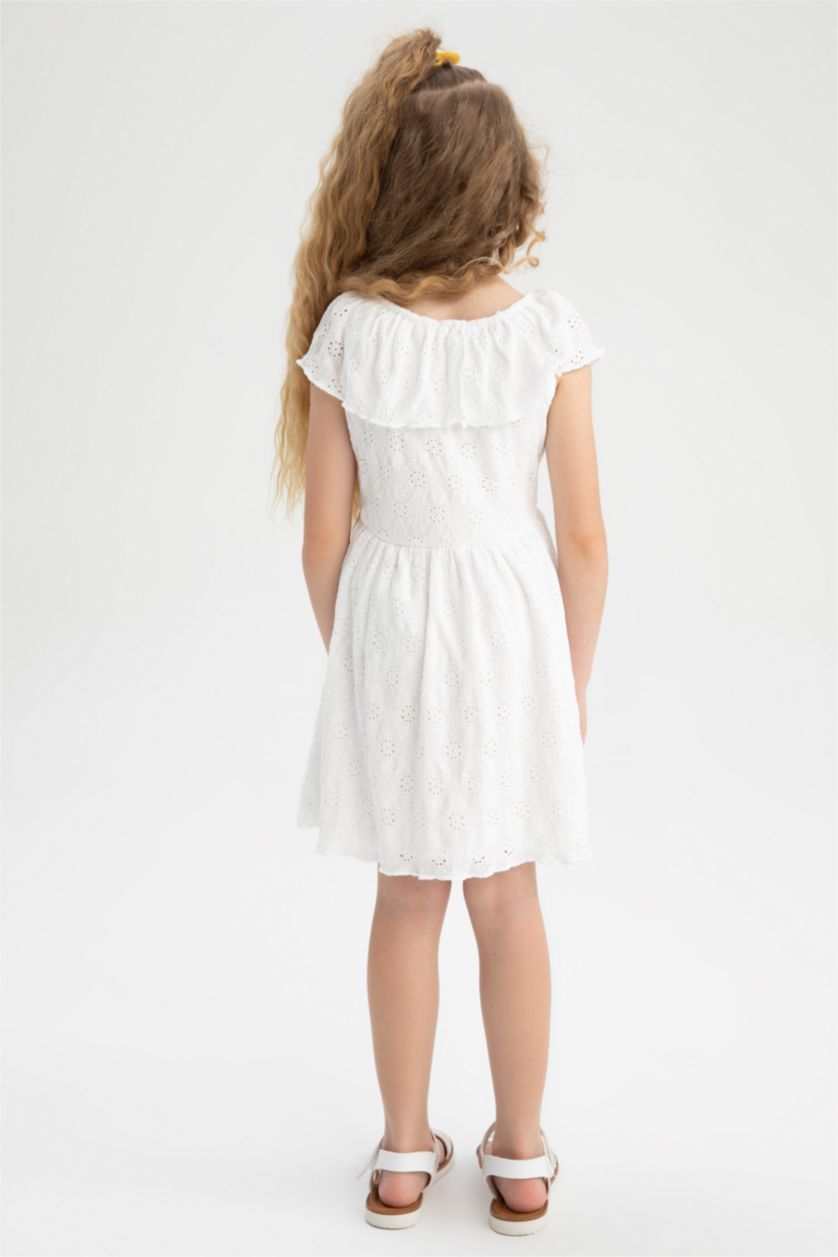FILLES Blanc Robe En Tricot Manche Courte