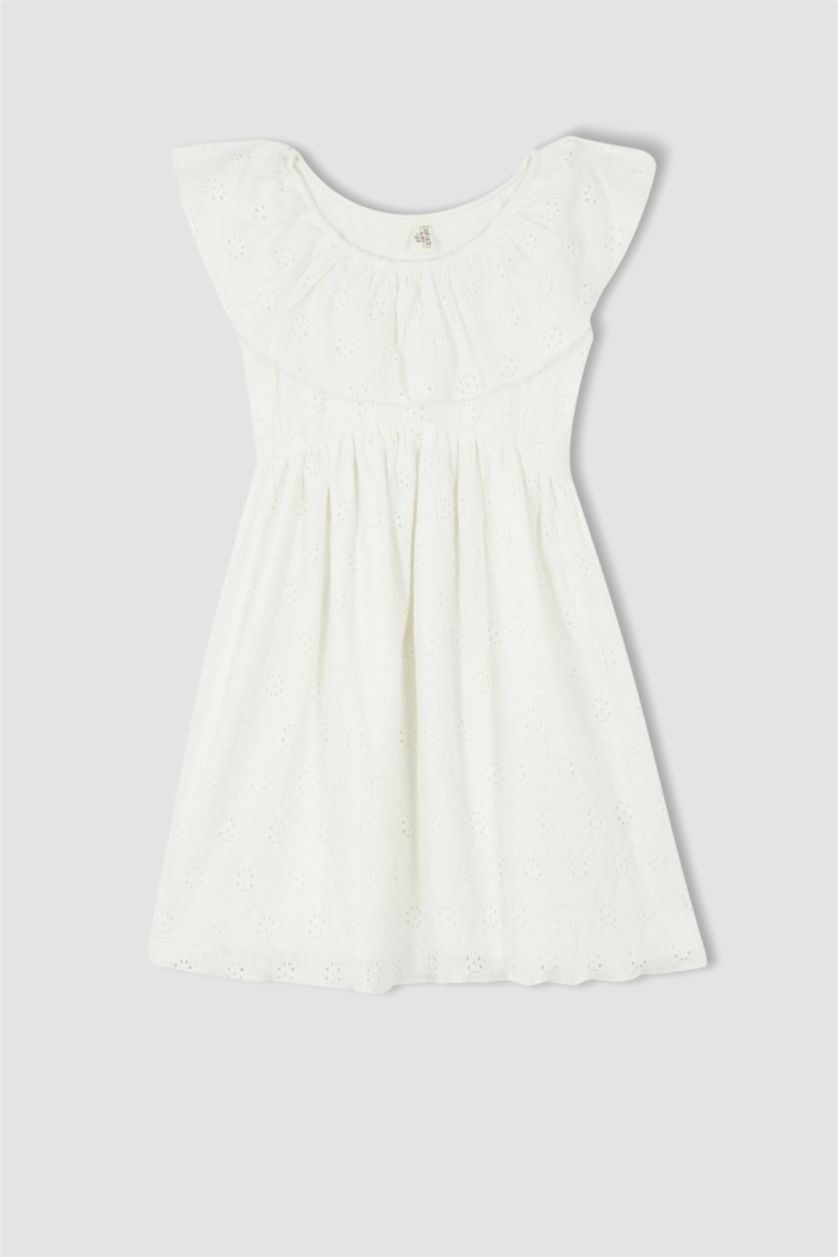 FILLES Blanc Robe En Tricot Manche Courte