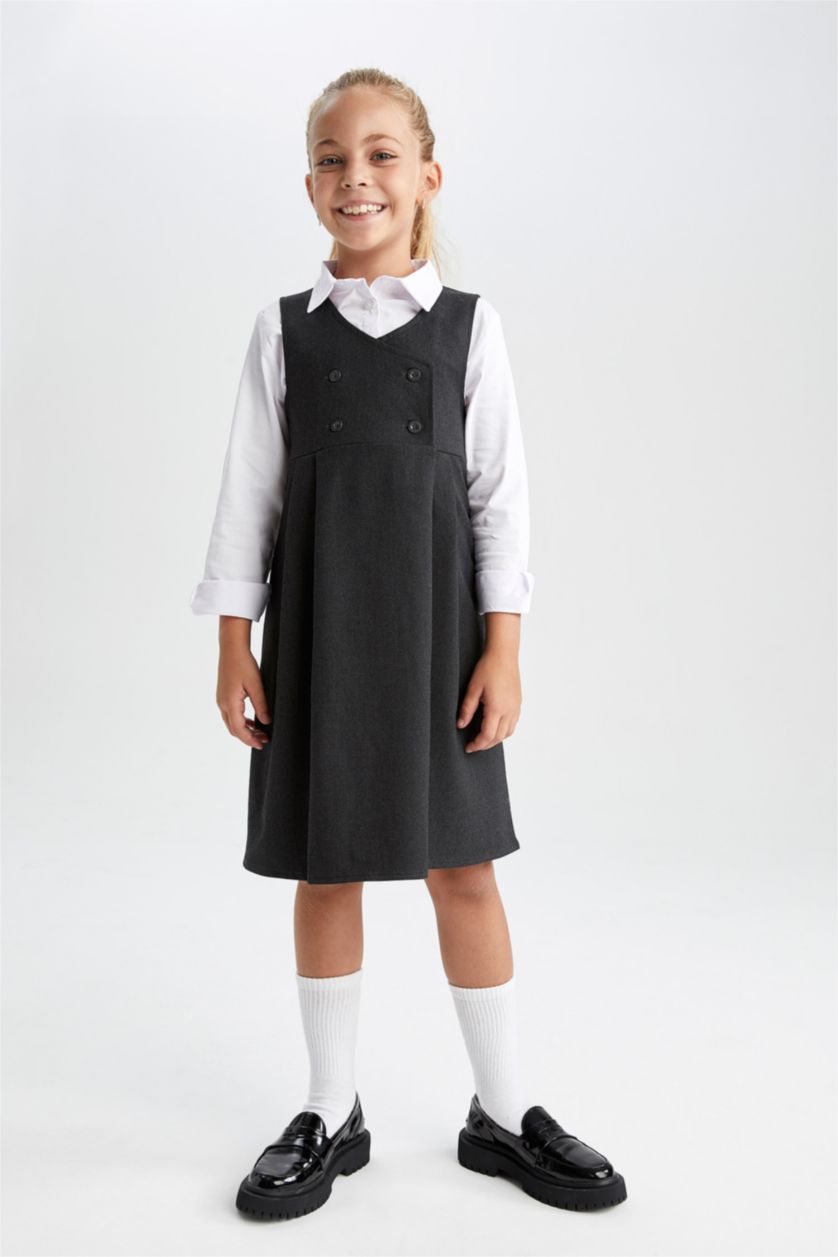 GIRLS & TEENS Anthracite Melange A Cut Sleeveless Woven Dress