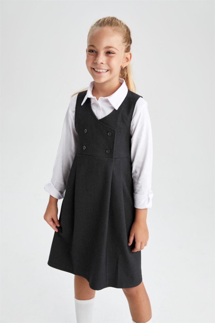 GIRLS & TEENS Anthracite Melange A Cut Sleeveless Woven Dress