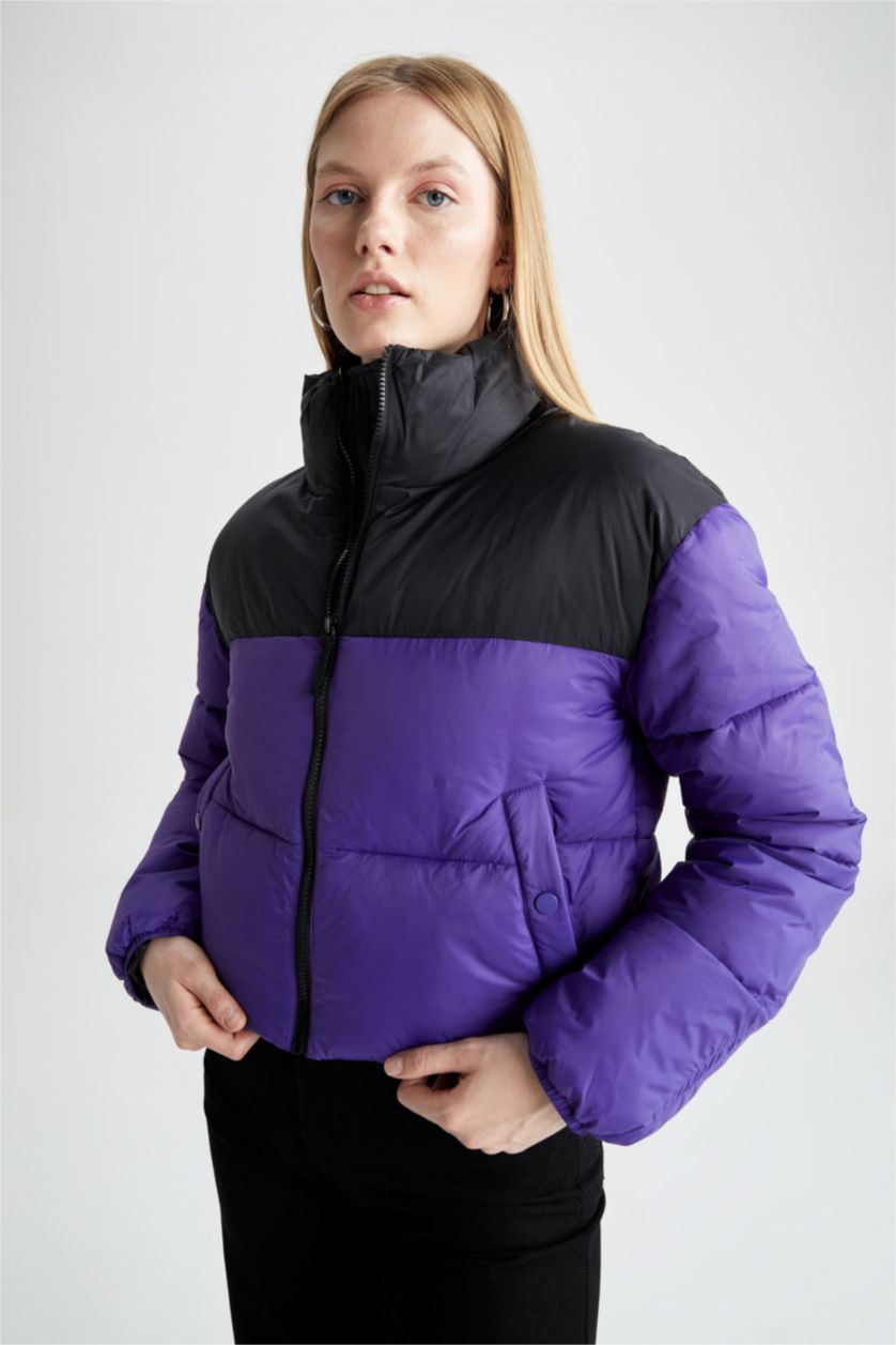 حريمي بنفسجي جاكيت بامب ملون قصة عادية ووتر بروف