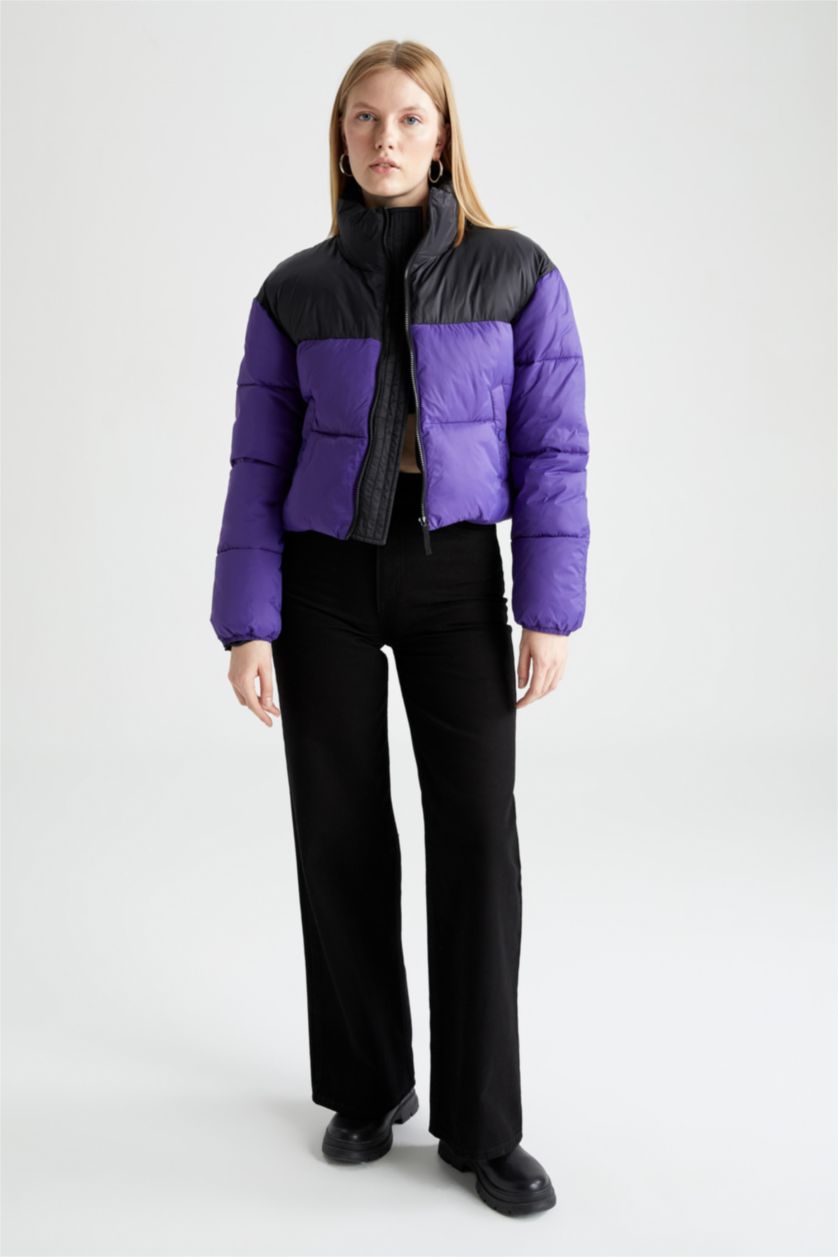 حريمي بنفسجي جاكيت بامب ملون قصة عادية ووتر بروف