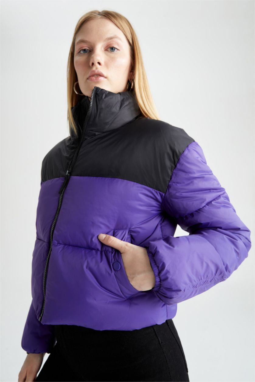 حريمي بنفسجي جاكيت بامب ملون قصة عادية ووتر بروف