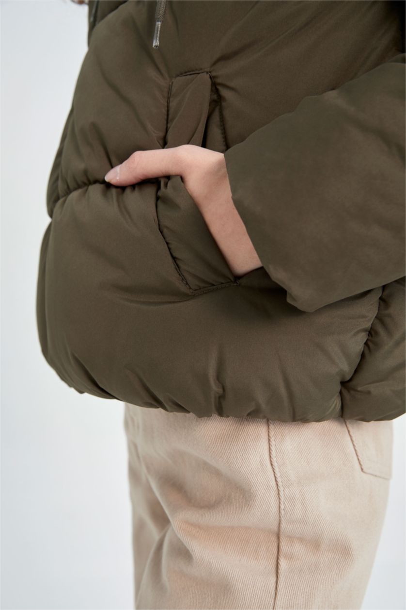 نساء كاكي جاكيت دودون قصة عادية بغطاء للرأس