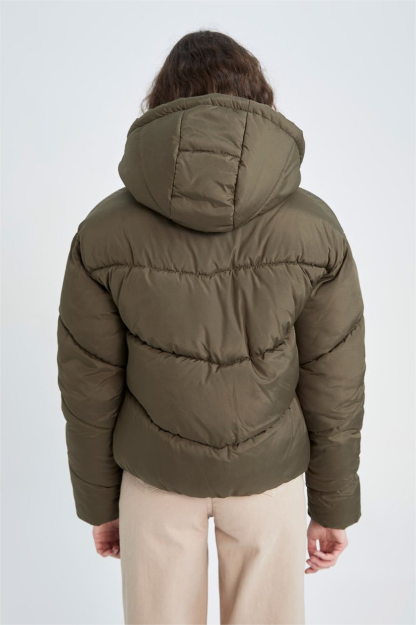 نساء كاكي جاكيت دودون قصة عادية بغطاء للرأس