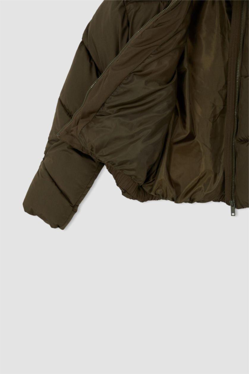 نساء كاكي جاكيت دودون قصة عادية بغطاء للرأس