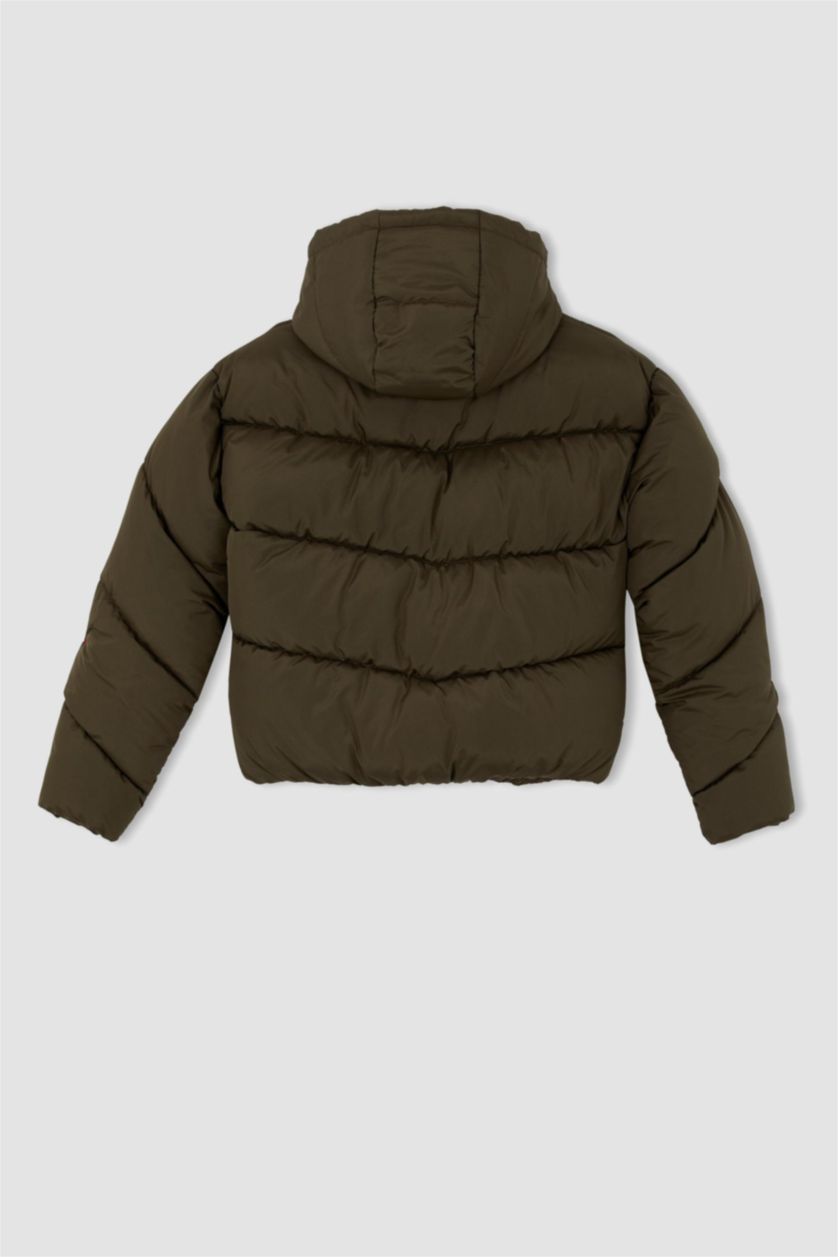 نساء كاكي جاكيت دودون قصة عادية بغطاء للرأس