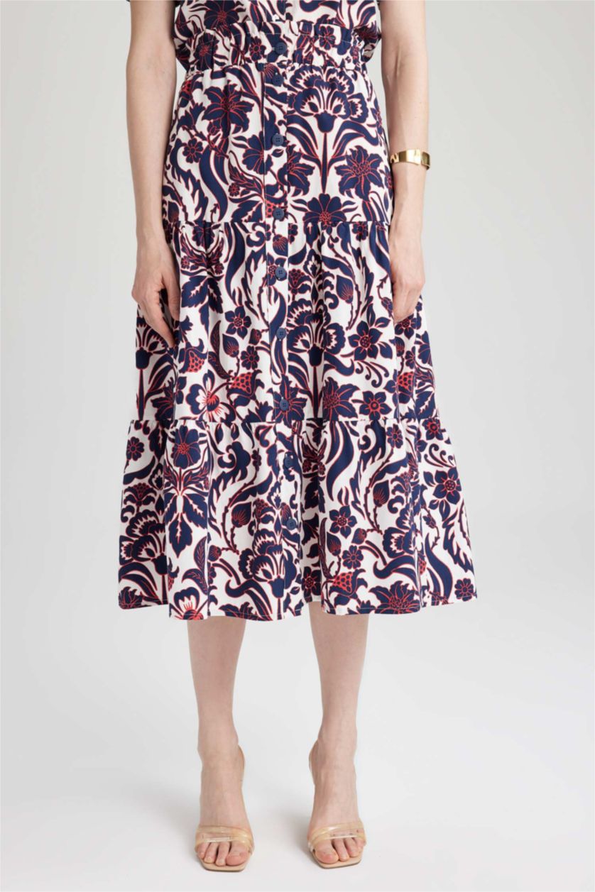 FEMME Marin Jupe longue en popeline imprimée à taille normale 100% coton