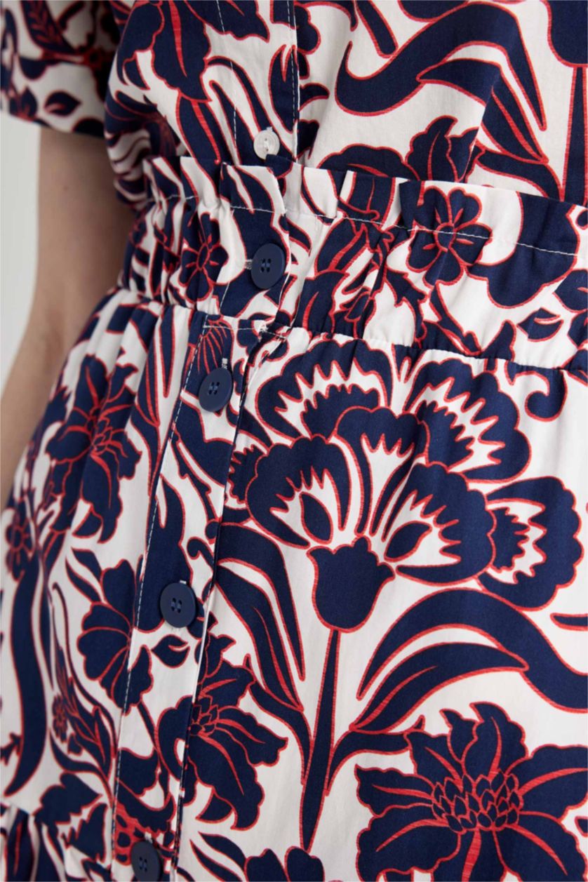 FEMME Marin Jupe longue en popeline imprimée à taille normale 100% coton