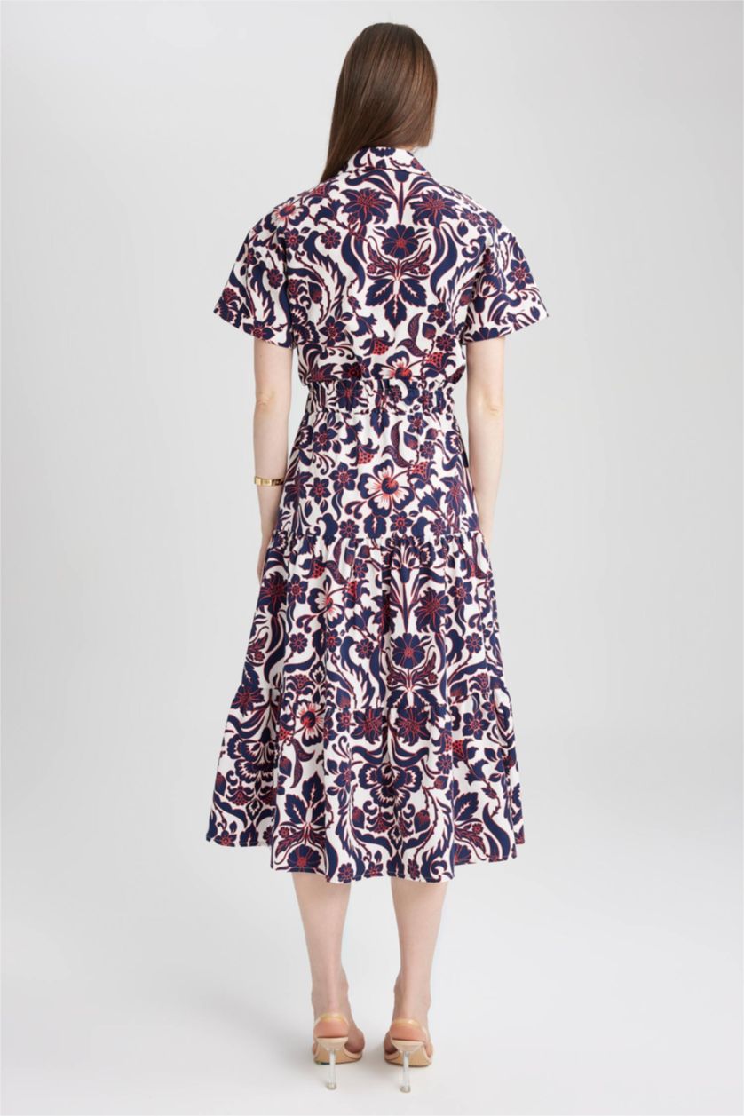 FEMME Marin Jupe longue en popeline imprimée à taille normale 100% coton