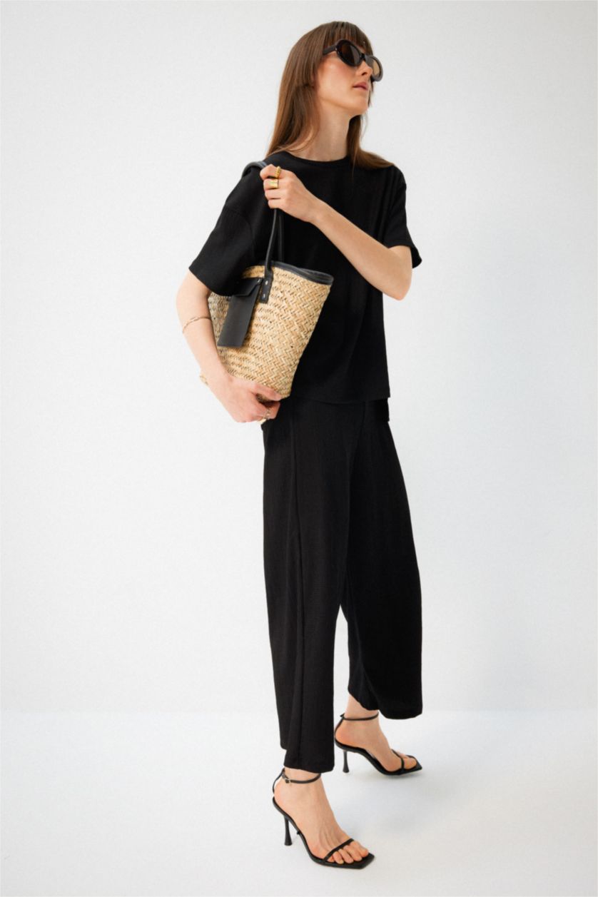 FEMME Noir Pantalon large à coupe régulière