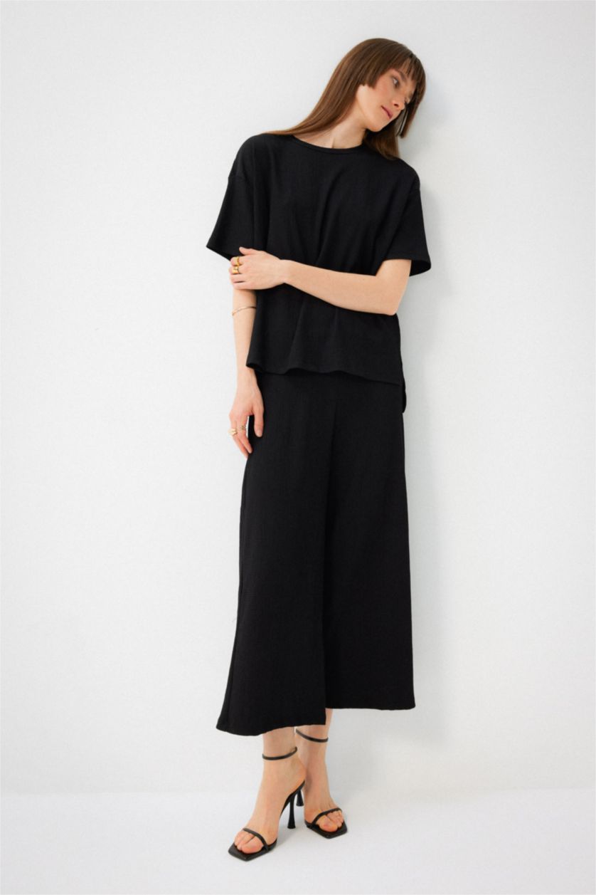 FEMME Noir Pantalon large à coupe régulière