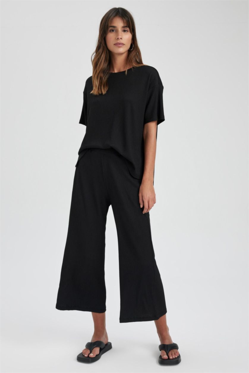 FEMME Noir Pantalon large à coupe régulière
