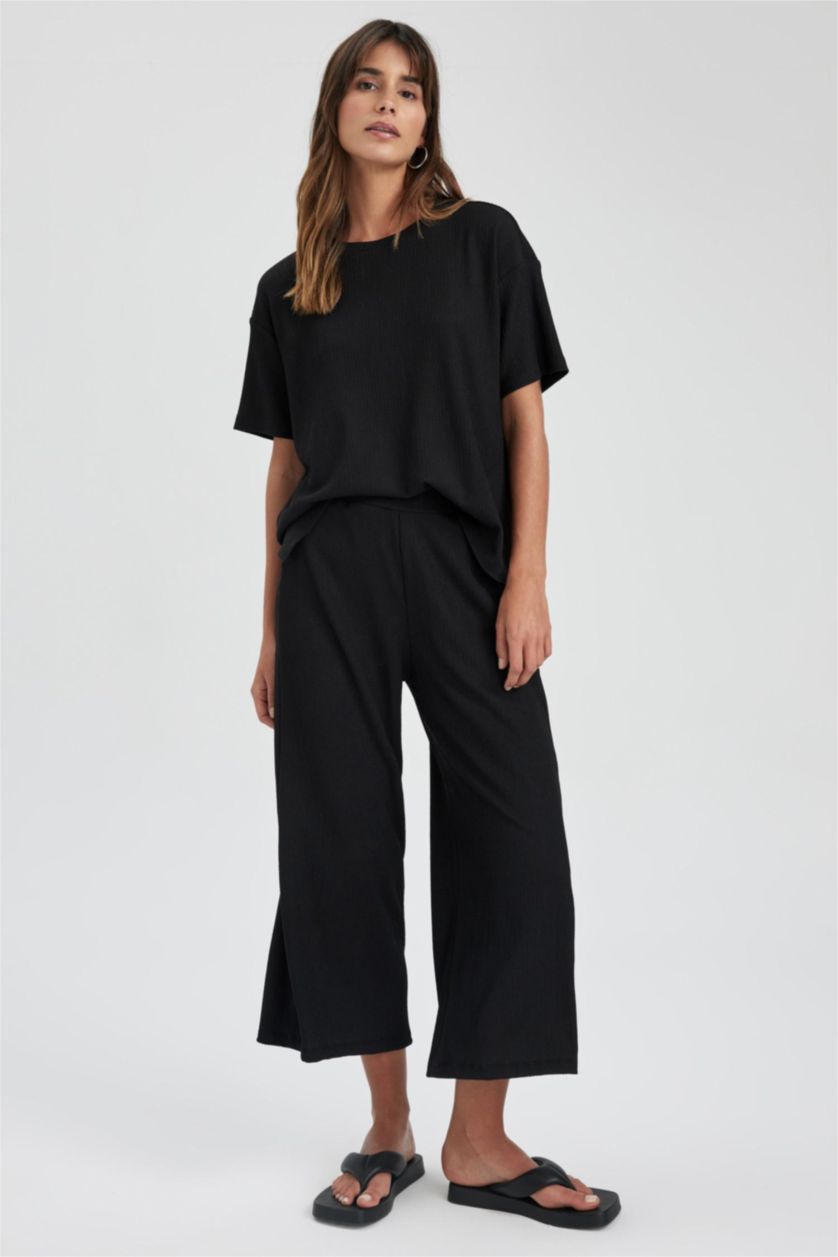 FEMME Noir Pantalon large à coupe régulière
