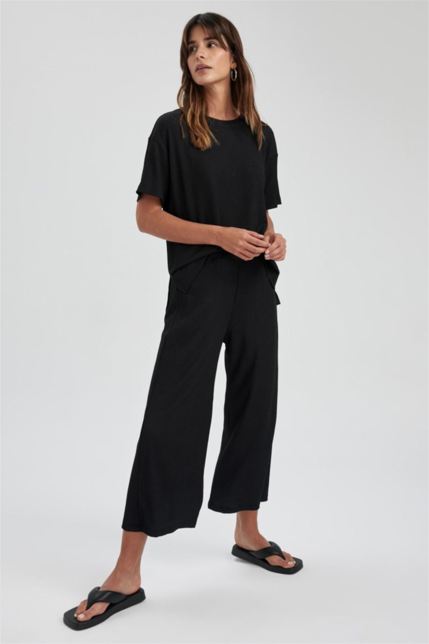 FEMME Noir Pantalon large à coupe régulière