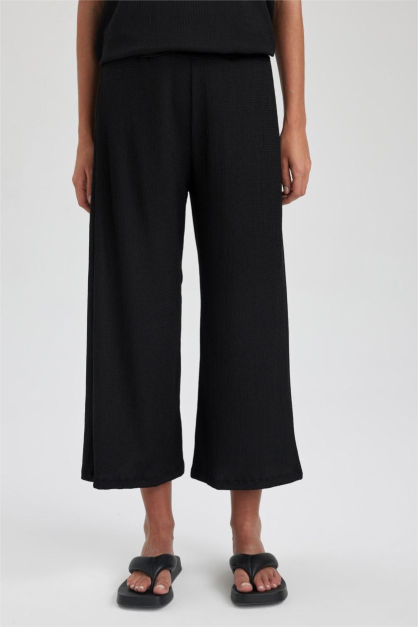 FEMME Noir Pantalon large à coupe régulière
