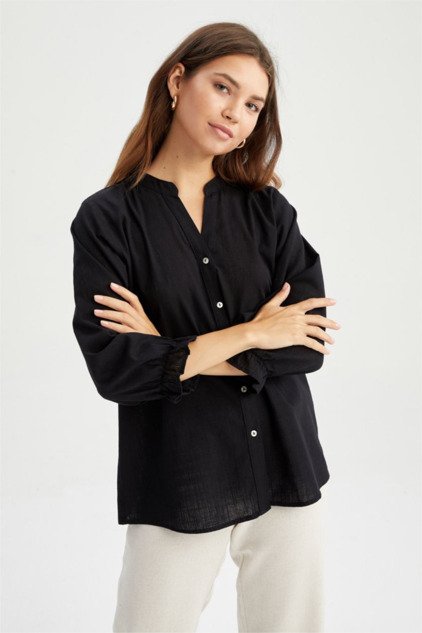 FEMME Noir Chemises à manches longues Col arrondi
