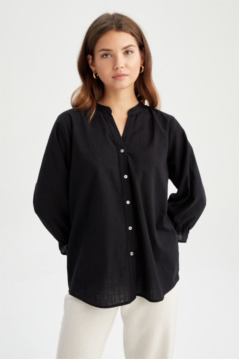 FEMME Noir Chemises à manches longues Col arrondi